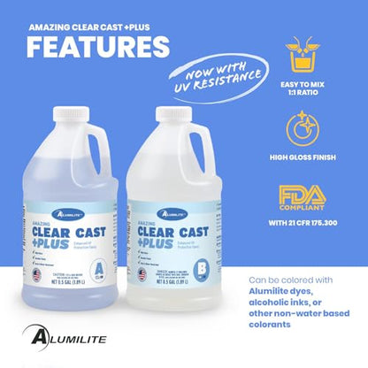 Alumilite Amazing Clear Cast Plus (1 Gal) Food Safe High-Gloss Epoxy Resin with UV Resistance, Perfect for Countertops, Coatings, Castings, Jewelry, Art, & DIY Projects Compatible with Dyes & Inks - size: 1 Gal