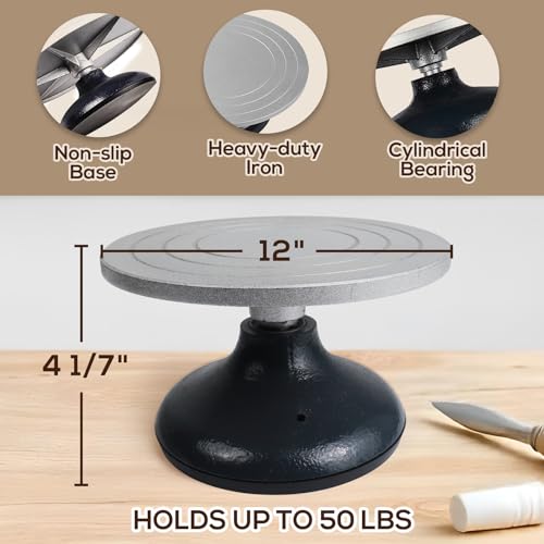 Falling in Art 12 Inch Pottery Wheel for Adults, Heavy Duty Metal Pottery Decorating Banding Wheel - size: 12''