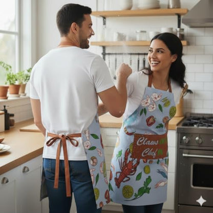 100% Cotton Printed Kitchen Apron with 2 Pockets for Men and Women – Adjustable Chef Apron - Machine Washable - color: Seafood Blue