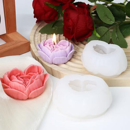 2 Pcs Rose Candle Molds, 3D Heart Rose Flower Silicone Molds, Valentine’s Day Heart Resin Casting Mold for DIY Soap Candle Wax Melt - color: Heart Rose