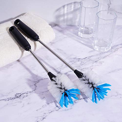MOSOLAN Stainless Steel Bottle Brush with Replaceable Head, 2 Pack Long Handle Scrubbing Brush for Water Bottles, Glasswares, Mugs, Flasks, Tumblers, Vases, and Kitchen Sink, White, 13 in - color: White, size: 13 Inch (Pack of 2)