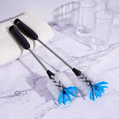MOSOLAN Stainless Steel Bottle Brush with Replaceable Head, 2 Pack Long Handle Scrubbing Brush for Water Bottles, Glasswares, Mugs, Flasks, Tumblers, Vases, and Kitchen Sink, White, 13 in - color: White, size: 13 Inch (Pack of 2)