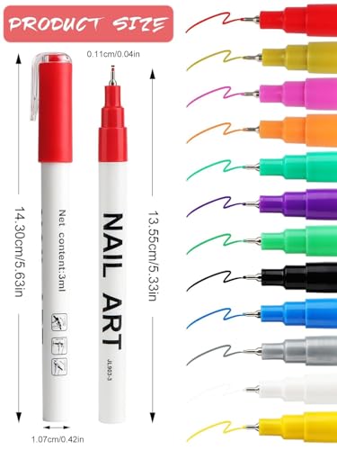 12 Color 3D Nail Art Pens Set, Kalolary 0.5MM Nail Pens Nail Point Graffiti Dotting Pen Drawing Painting Liner Brush for DIY Nail Art Beauty Adorn Manicure Tools - color: F