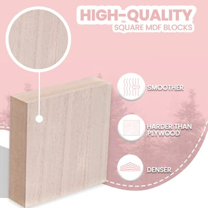 (8-Pack) - 4” x 4” Wooden Blocks for Crafts - 1-Inch Thick Square MDF Blocks - Smooth Surface with Wood Grain Pattern - Highly Customizable Blank Wood Squares - size: 4 x 4 x 1" (8 Pack)