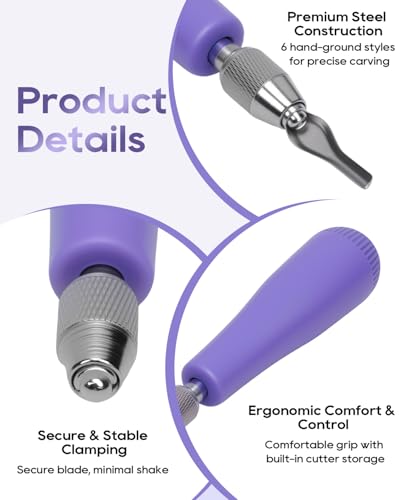UCEC 1+6+12 Pack Linocut Carving Tools Linoleum Cutter Assortment for Block Printing Wood Carving Kit Whittling Knives V-chisel Angled Gouge Half Round Woodcarving Tools Set Whittling Kit for Linocut
