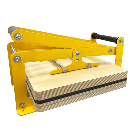 INTSPERMAI Wooden Lino Printing Hand Lever Press Machine, Block Printing Press, 4mm Thickness Yellow Stainless Steel Plate Frame,15''×15'', for Linoleum Block Printmaking