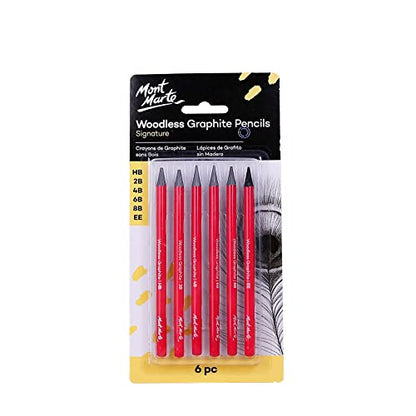 Woodless Graphite Pencil 6 Pack Set, HB, 2B, 4B, 6B, 8B, EE for Sketching, Drawing, Coloring and Shading, Gift for Artist, Hobbyist, Beginner