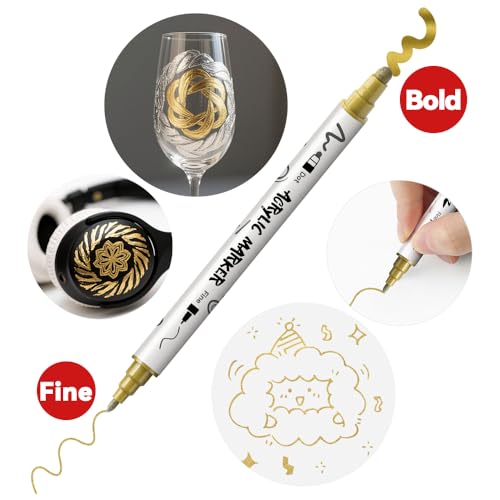 TRANSON 4 Silver and 4 Gold Paint Markers Bold and Fine Dual-tip Acrylic Paint Marker Set for Rock Painting Glass Canvas Wood Leather Ceramic Painting - style: Bold and Fine 4 Gold and 4 Silver