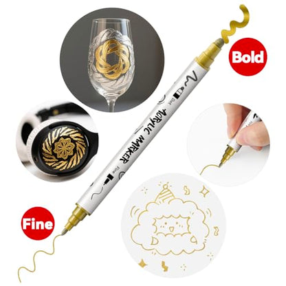 TRANSON 4 Silver and 4 Gold Paint Markers Bold and Fine Dual-tip Acrylic Paint Marker Set for Rock Painting Glass Canvas Wood Leather Ceramic Painting - style: Bold and Fine 4 Gold and 4 Silver