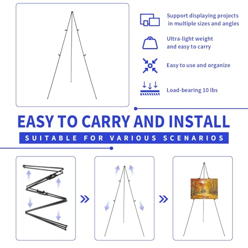 MXG Portable Black Easel Stand for Sign, Painting & Display, 66" Adjustable Height Metal Tripod with Foldable Design, Quick Setup for Canvas, Poster Board, Art Exhibition & Classroom - color: black