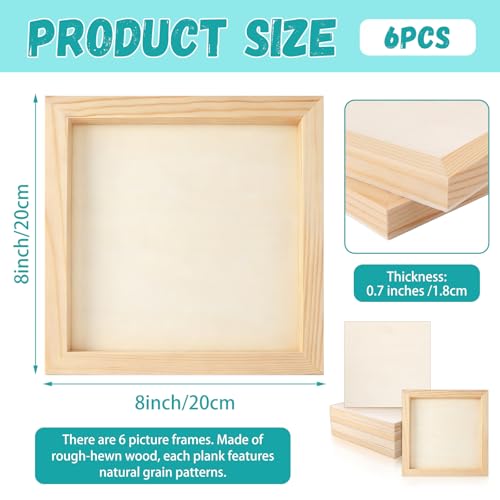 6 Pack 8 x 8 Inch Wood Panel Boards, Unfinished Wooden Canvas Panels Boards for Painting, Drawing, Canvas. DIY Crafts Projects, Arts Use with Oils, Acrylics