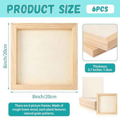 6 Pack 8 x 8 Inch Wood Panel Boards, Unfinished Wooden Canvas Panels Boards for Painting, Drawing, Canvas. DIY Crafts Projects, Arts Use with Oils, Acrylics