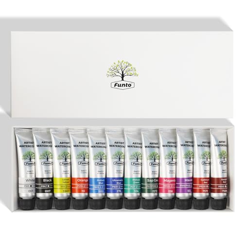 Funto Watercolor Paint, 12-Color Tube Refills – 8 ML Each, Professional Water Color Tubes for Travel, Painting & Creative Projects – Watercolors Painting Supplies for Artists, Beginners, Lovers - color: 12-Color