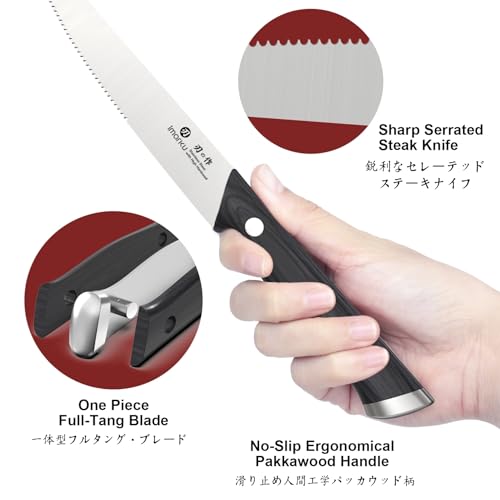 imarku Japanese Steak Knives, Steak Knives Set of 8,Stainless Steel Serrated Steak Knife,Steak Knife with Pakkawood Ergonomic Handle,Gift for Men and Women - color: Silver Black