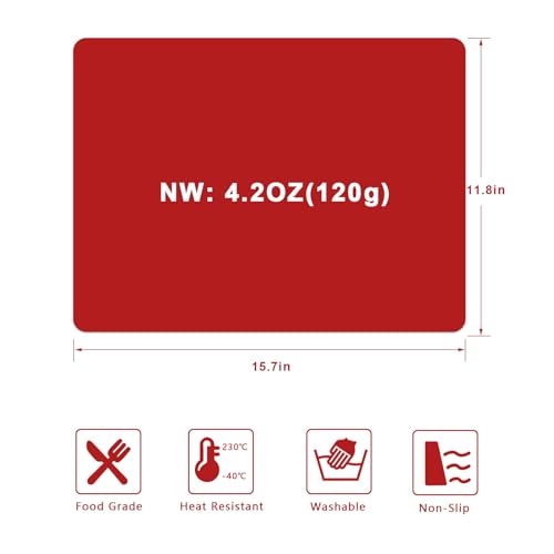 Silicone Placemats, Food-Grade Non-Slip Waterproof, Dining, Countertop Protector, Kitchen Counter Mat, Heat Resistant, Baking mat Dishwasher Safe - color: Red, size: 15.7 x 11.8 in - 2pcs (0.03 in)