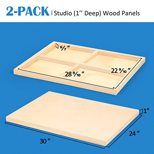 Falling in Art Unfinished Birch Wood Panels Kit for Painting, Wooden Canvas 2 Pack of 24”x30” Studio 1” Deep, Cradle Boards for Pouring, Art, Crafts, Burning and More - size: 24*30 2-pack