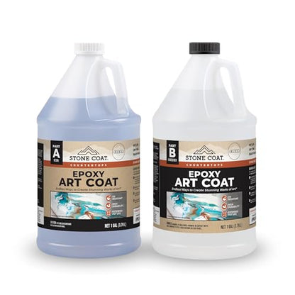 Stone Coat Countertops Art Coat (2 Gal Epoxy Resin) Formulated with Zero VOCs, Extended Working Time, UV Resistance for Alcohol Ink, Acrylic, Metallics, Food Safe Epoxy Perfect for DIY and Art Markers | Extended Working Time, Zero VOC, Food‑Safe Epoxy for