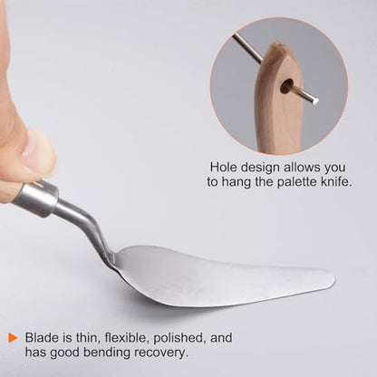 HARFINGTON 4pcs 16# Painting Palette Knife Pointy Stainless Steel Art Spatula Painting Pallet Knives Scrapers Tools with Plastic Handle for Acrylic Oil Canvas Mixing Spreading - size: 95mm x 27.5mm