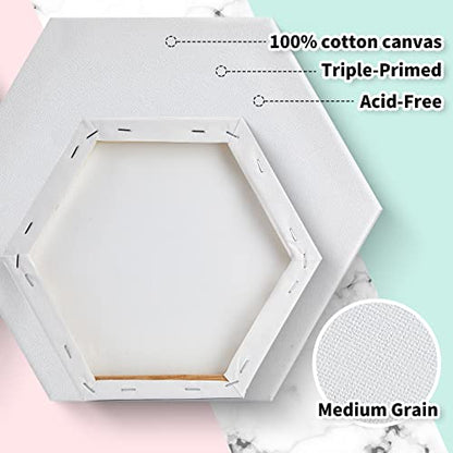 Thenshop 24 Pieces Stretched Canvas for Painting Bulk Blank Canvas Board, Square Round Hexagon Heart Shaped Frame for Kids Art Supplies for Acrylic Pouring Oil Painting(Assorted Shapes)