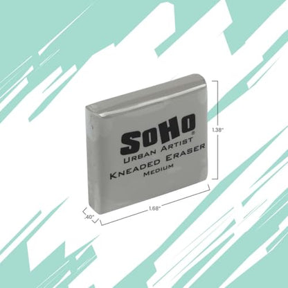 SoHo Urban Artist Kneaded Putty Eraser for Graphite Charcoal & Pastel, Single Medium Grey Eraser, Soft Flexible Drawing Tool for Blending Highlighting & Detail Work, PVC & Latex Free