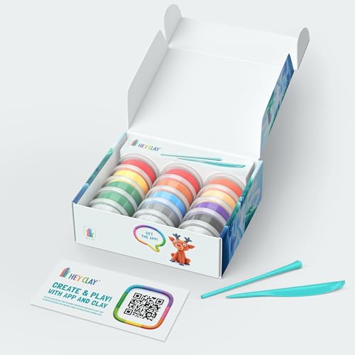 HEY CLAY Set - Colourful Modeling Air Dry Clay Kit for Kids 15 cans and Sculpting Tools with Fun Interactive Instructions App - Children 3+ (Winter Holidays) - style: Winter Holidays