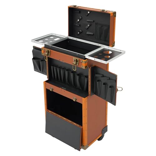 Barber Case Organizer, Portable Hairdressing Tool Organiser w/ 2 Mobile Password Locks & 2 Keys, Rolling Hairdressing Box w/ 4 Wheels, Large Load-bearing Capacity 33.07-44.09 lbs (Coffee Color) - color: Coffee Color