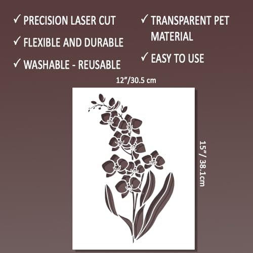 Large Orchid Stencil - Flower Stencils for Painting on Wood, Canvas, Paper, Fabric, Wall, Furniture - Stencils for Crafts Reusable for Art & Pattern Template -Floral Stencil (12x15 inch) - style: Orchid 12x15 Inch