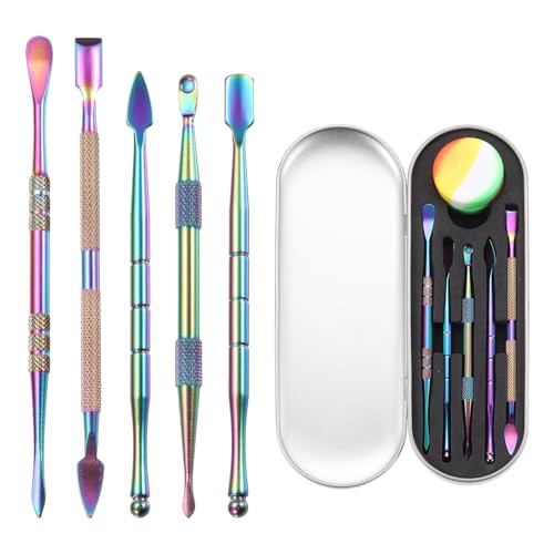 MECCANIXITY 6 Pcs Wax Carving Tools Stainless Steel Wax Carving Sculpting Tools with 5ml Silicone Container Jar and Portable Metal Case for Modeling Shaping, Rainbow - color: Rainbow, Metal Case