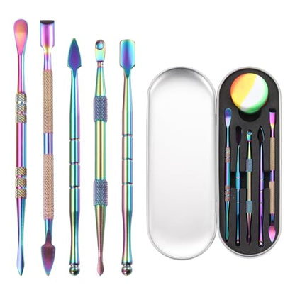 MECCANIXITY 6 Pcs Wax Carving Tools Stainless Steel Wax Carving Sculpting Tools with 5ml Silicone Container Jar and Portable Metal Case for Modeling Shaping, Rainbow - color: Rainbow, Metal Case