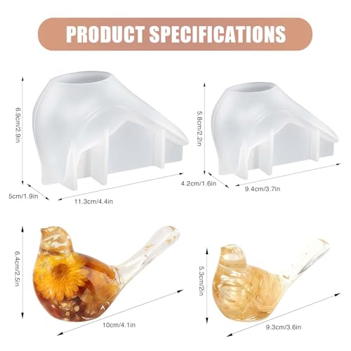 2PCS Bird Resin Molds Silicone, 3D Bird Silicone Mold Set for Epoxy Resin Casting, Animal Resin Molds for Flowers Preservation, Soap, Candle Making, Spring Decor & DIY Crafts