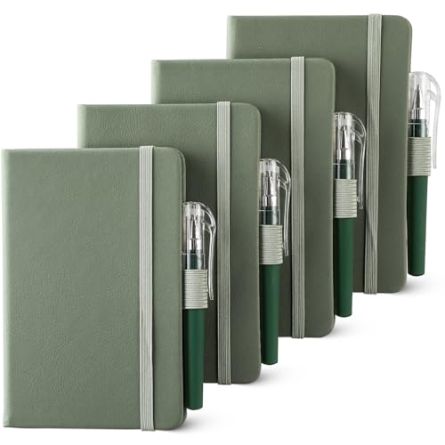 NETANY 4 Pack Small Notebook Pocket Notebook, A6 Mini Leather Hardcover Journal, 3.7" X 5.7", 416 Pages Note Pads, Green - color: Green