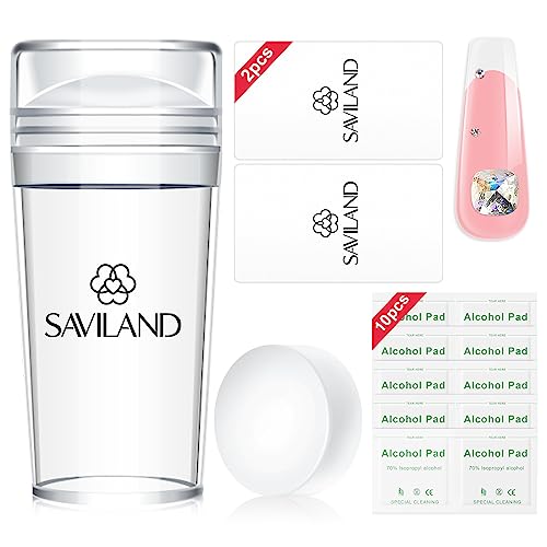 Saviland French Tip Stamp: 14PCS French Tip Tool with Replaceable Nail Stamp Head, Clear Silicone Nail Stamper with Scrapers for French Manicure Home DIY Nails Art Salon
