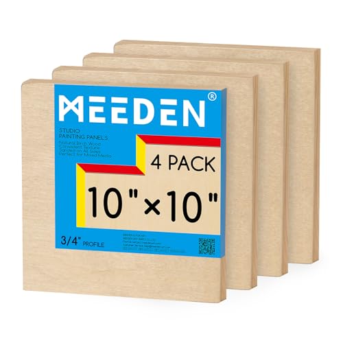 MEEDEN Unfinished Wood Canvas Board: 3/4” Deep 10x10” Wooden Canvas Panel Pack of 4 - Blank Cradled Wood Art Board for Painting - size: 10"x10"- 4 Pack