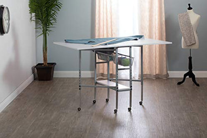 Studio Designs Sew Ready Hobby and Cutting Craft Desk Table with Storage Drawers - color: Silver/White