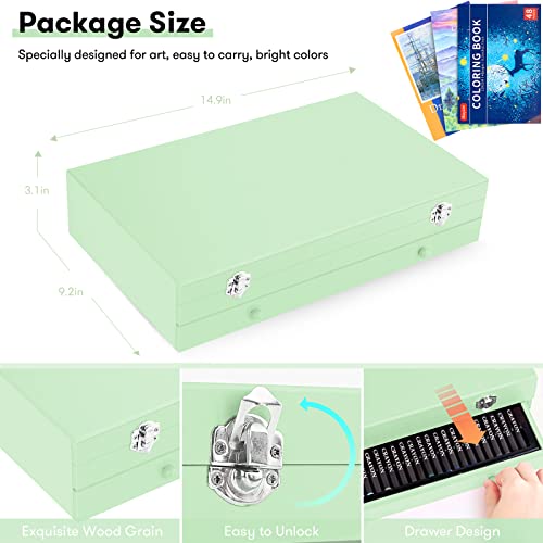 iBayam Art Supplies, 150-Pack Deluxe Wooden Art Set Crafts Drawing Painting Kit with 1 Coloring Book, 2 Sketch Pads, Creative Gift Box for Adults Artist Beginners Kids Girls Boys - color: Macaron green