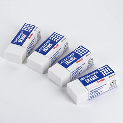Pentel Hi-Polymer Block Eraser Small White, Pack of 4 (ZEH05BP4) - size: 4 Count (Pack of 1)
