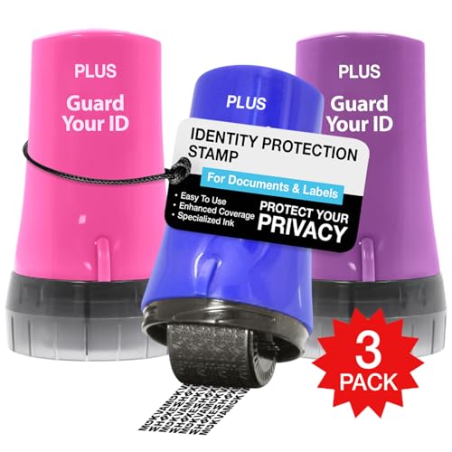 Guard Your ID Advanced Roller 3-Pack — Identity Theft Protection Stamp, Privacy Roller for Mail, Documents & Labels, Shredder Alternative, 1,000 Impressions per Roller (Blue, Pink, Purple) - color: Xtra Mixed: Blue Pink Purple, size: Regular 3-Pack