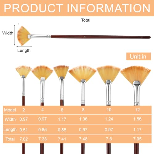12 Pcs Fan Paint Brushes Artist Painting Brush Set Professional Nylon Hair Fan Brush Wood Handle Paint Brushes Soft Anti-Shedding Wood Short Handle for Acrylic Watercolor Oil Gouache