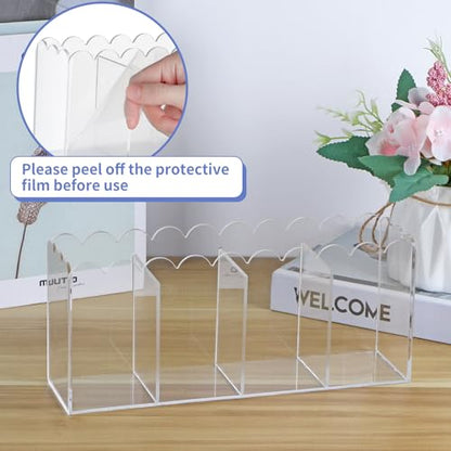 MOLIGOU Acrylic Pencil Holder, 4 Compartments Clear Pen Organizer, Desktop Pencil Holder with Scalloped Edges