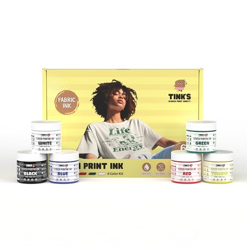 Tinks® Screen Printing Ink Set (6 Color - 4 oz.) —Screen Printing Fabric Ink for Cotton and Polyester, for Silk Screens and Linocut, Opaque Fabric Paint—Paintmaking Supplies for Shirts and Tote Bags