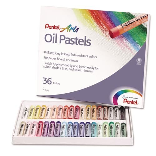 Pentel PHN36 Oil Pastel Set with Carrying Case,36-Color Set, Assorted, 36/Set