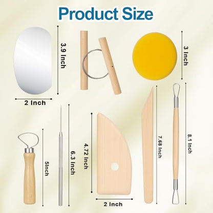 Amrules Clay Tools Kit, 8 PCS Pottery Tools, Practical Polymer Sculpting Tool Kit, Air Dry Clay Tool Set Suitable for Adults, Pottery Craft, Dotting, Drawing, Modeling, Shaping - color: Lightyellow-8Pcs