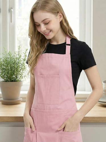 Molaxhome Split Apron with 3 Pockets,Unisex Pottery Apron with Adjustable Strap for Kitchen Ceramics - color: Pink