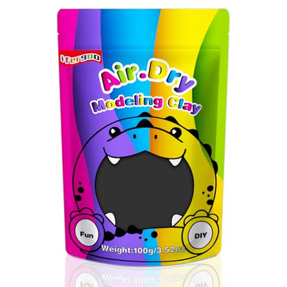 ifergoo Black Air Dry Clay, DIY Creative Modeling Clay for Kids, Super Light Magic Foam Clay for Kids Age 3-12, Soft, No-Sticky & Non-Toxic, Molding Clay for School Art & Craft Project(100g/3.5oz) - color: Black/100g