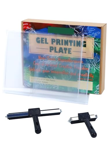 Safetect Monoprinting Print Plate 8” X 10” + 5” X 7” Gel Printing Plate Printmaking Supplies with Press Rubber Brayer Roller Stamping Plates for Press Art