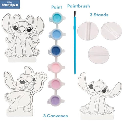 Innovative Designs Disney Lilo and Stitch Canvas Paint Set for Kids with 3 Canvases, Acrylic Paint, Paintbrush, & Stands - color: Stitch