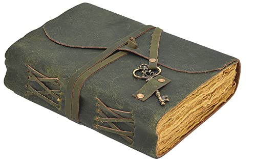 Leather Journal Writing Notebook - Antique Handmade Leather Bound journal with deckle edge paper For Men And Women Diary Large 7.5" X 5.5" Inches, Gift For Art Sketchbook, Travel Diary And Notebooks To Write In (7.5" X 5.5") (9" X 6") - size: 9" X 6"
