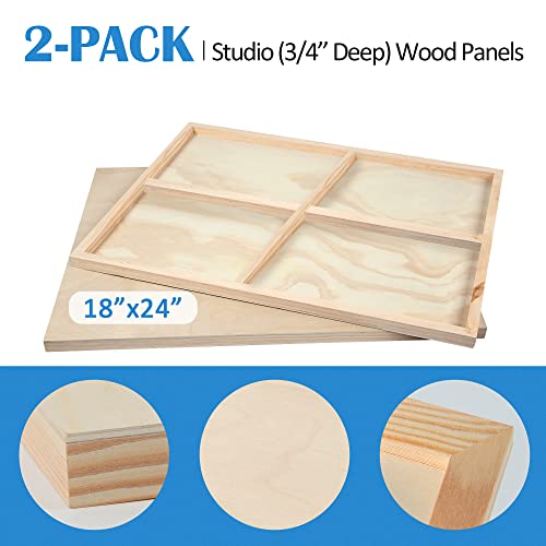 Unfinished Birch Wood Canvas Panels Kit, Falling in Art 2 Pack of 18x24’’ Studio 3/4’’ Deep Cradle Boards for Pouring Art, Crafts, Painting, and More - size: 18*24 2-pack