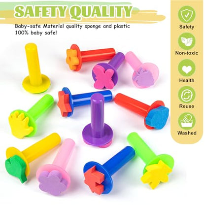 12Pcs Paint Stamps for Kids, Sponge Brushes for Painting, EVA Foam Stamps for Early Learning Finger Paint Drawing Crafts and DIY - style: 3F-StamperSponge12PCS