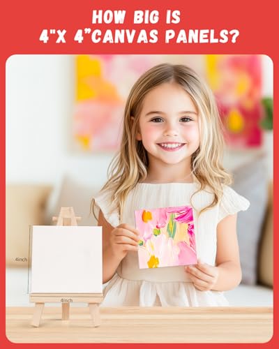 Simetufy 24 Pack 4x4 Inch Mini Canvas Boards Painting Panels, 100% Cotton Primed Acid-Free for Oil, Watercolor & Acrylic Painting, Art Projects - size: 4"x4"